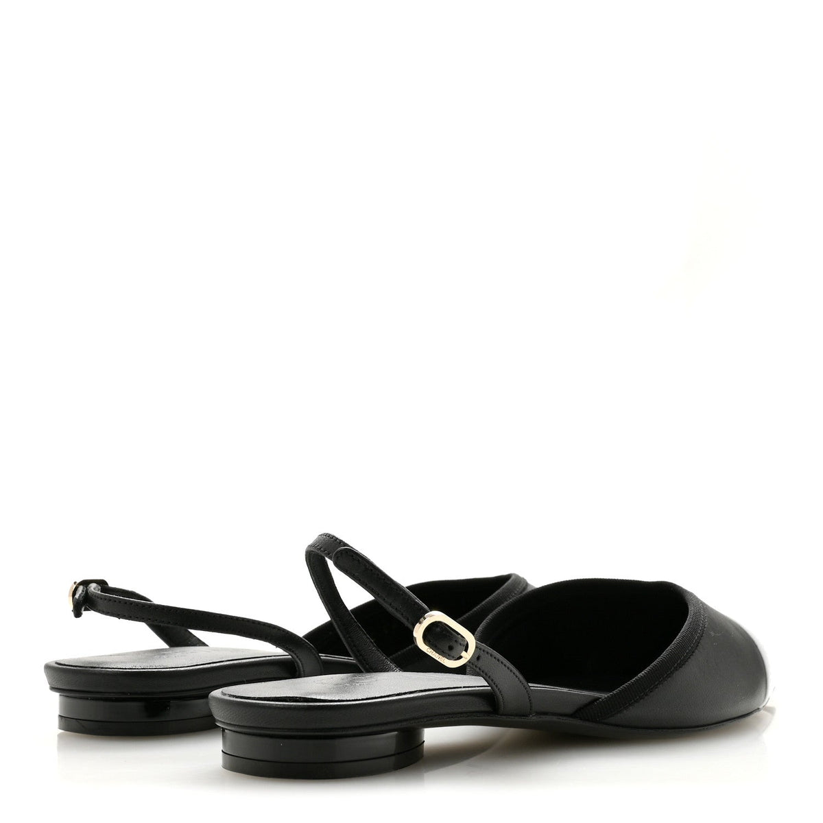 Iridescent Lambskin Cap Toe CC Slingback Flats 37 Black White