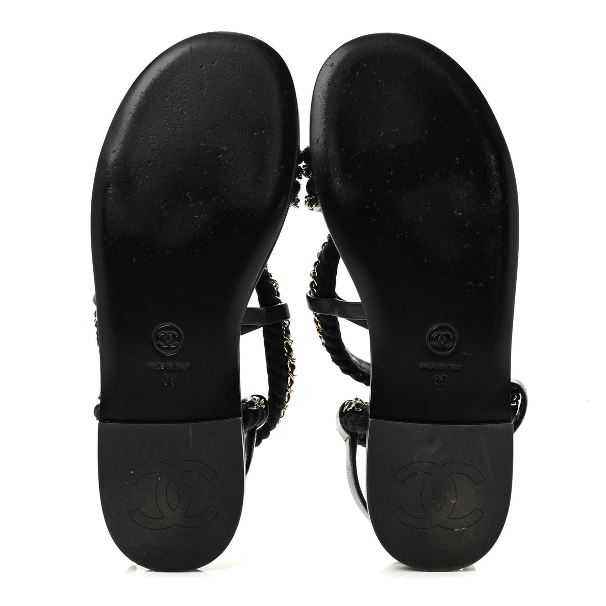 Cord Lambskin CC Chain Sandals 39 Black
