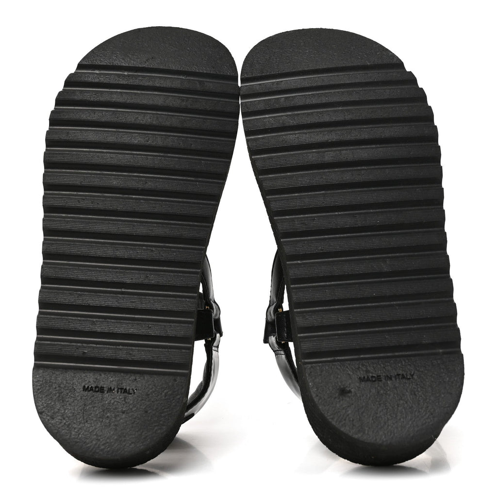 Lambskin Patent Calfskin Logo Platform Sandals 36 Black
