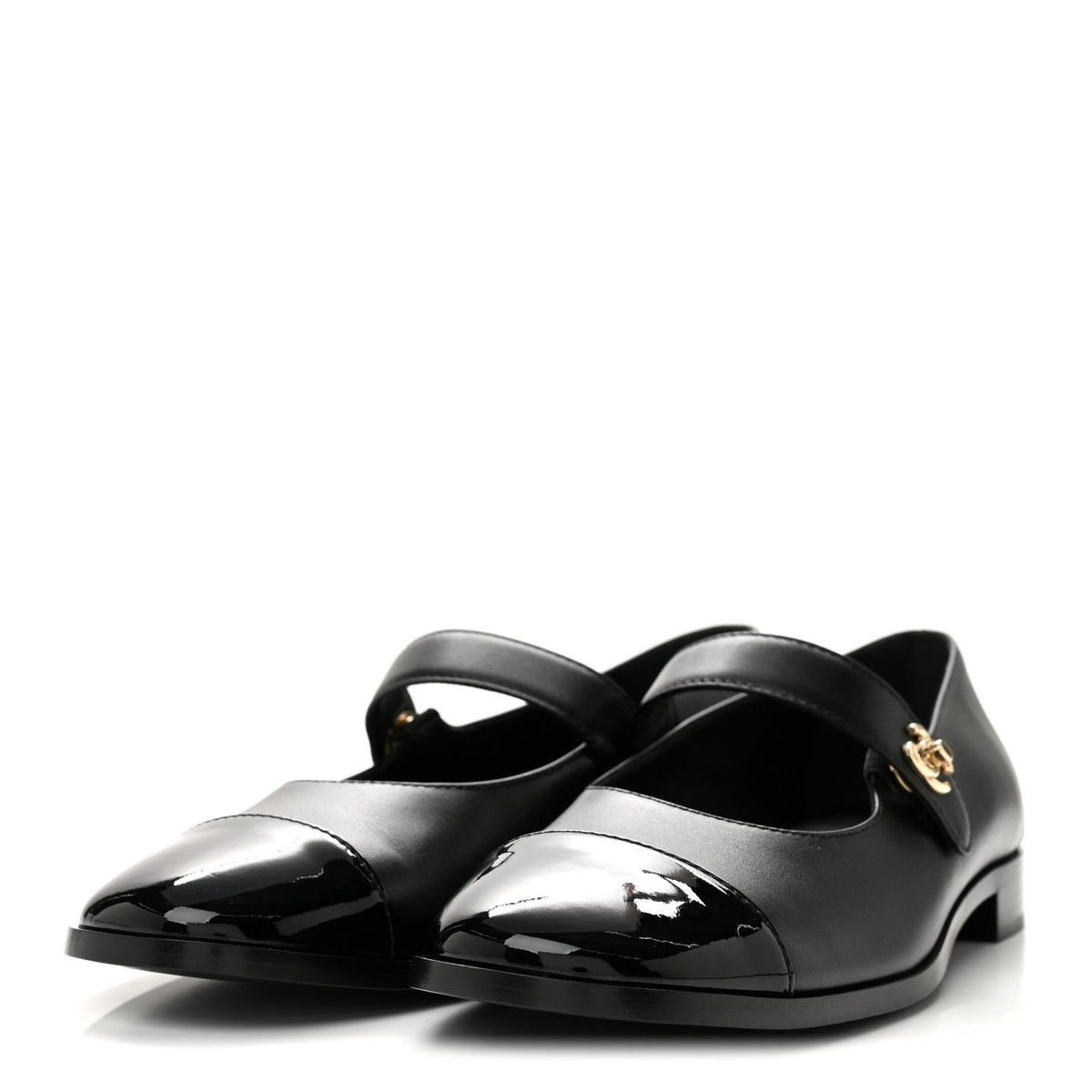 Calfskin Patent Mary Janes Flats 41 Black