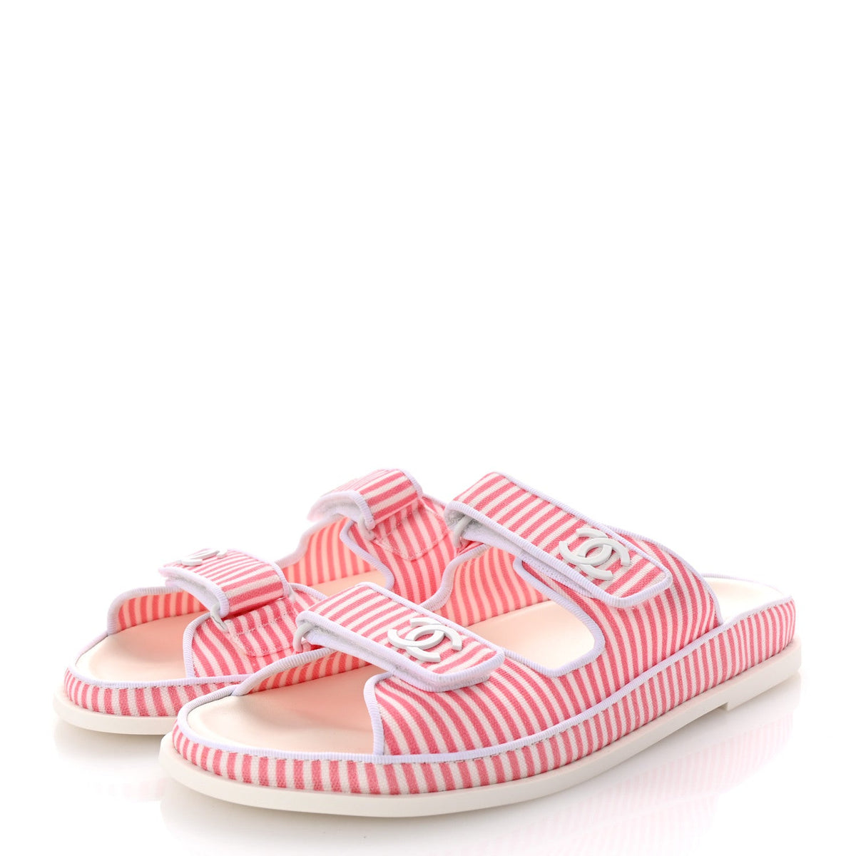 Printed Cotton Velcro Dad Flat Mules 41 White Pink