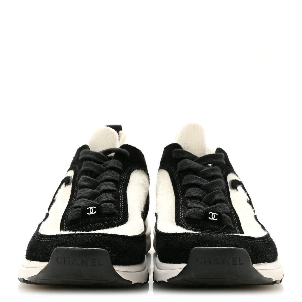 Fabric Suede Calfskin CC Sneakers 38 White Black
