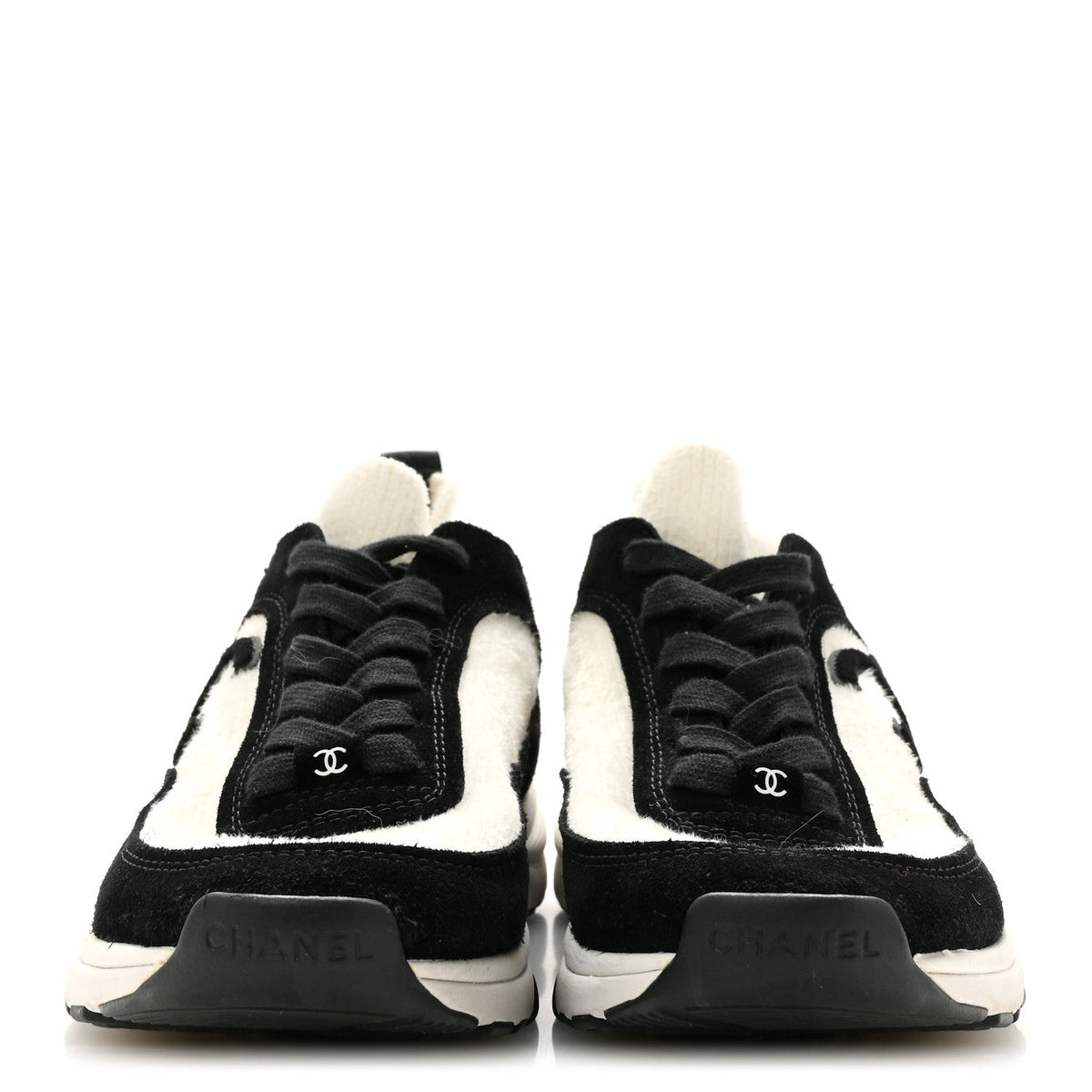 Fabric Suede Calfskin CC Sneakers 38 White Black