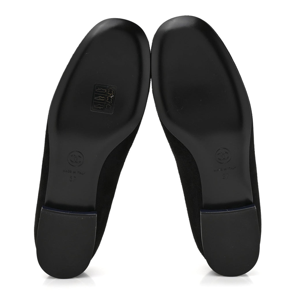 Suede Patent Camellia CC Ballerina Flat 37 Navy Black