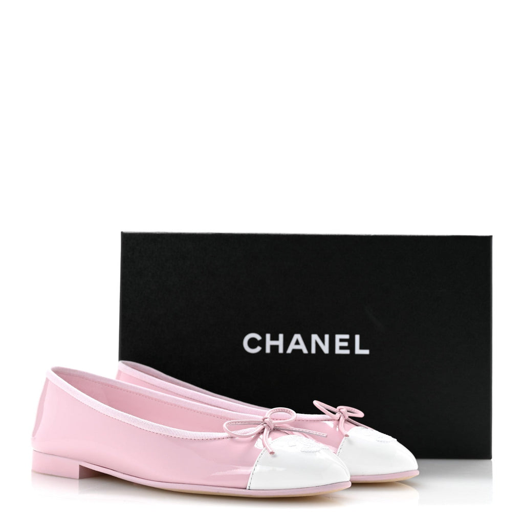 Patent Calfskin Cap Toe CC Ballerina Flats 36.5 Light Pink Dark Pink