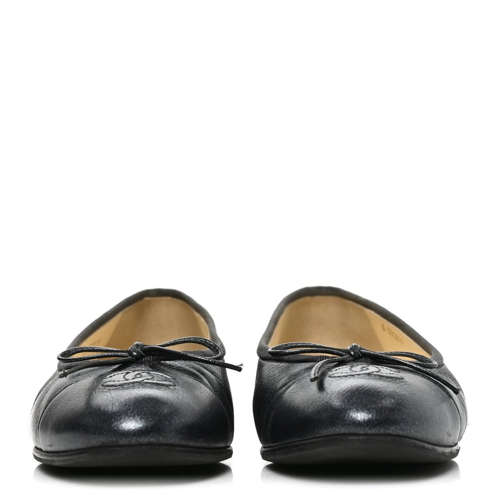 Metallic Calfskin Hologram Cap Toe Ballerina Flats 37.5 Dark Silver