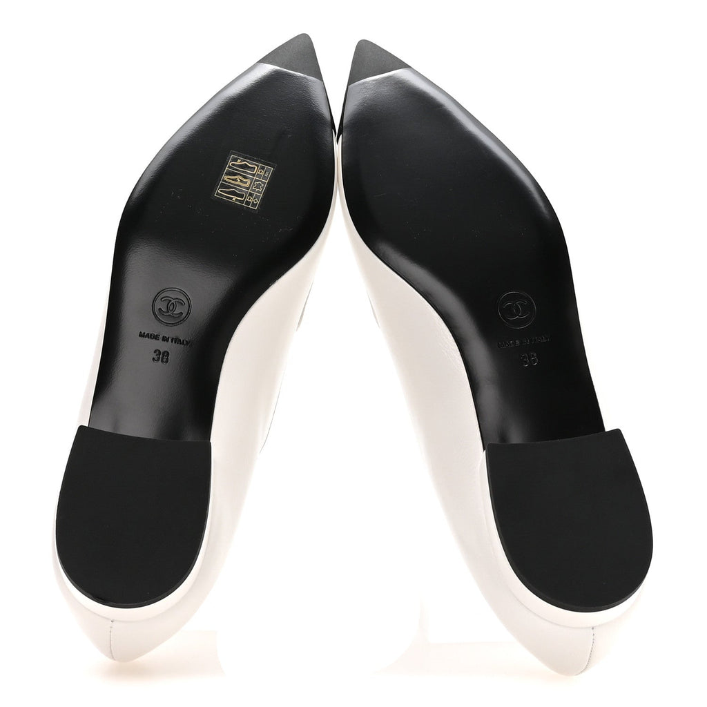 Shiny Lambskin Grosgrain Pearl Mary Janes Flats 38 White Black