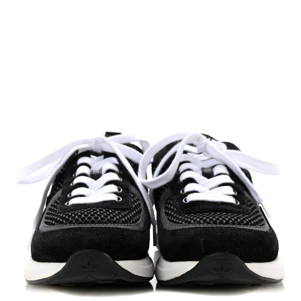 Calfskin Mesh Lycra Suede Womens Logo Sneakers 36 Black