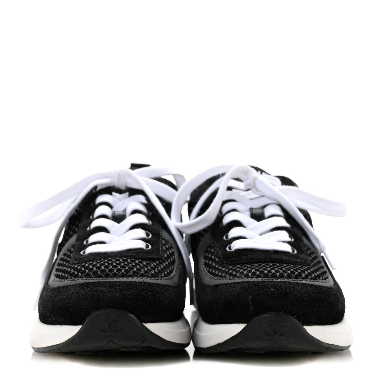 Calfskin Mesh Lycra Suede Womens Logo Sneakers 36 Black