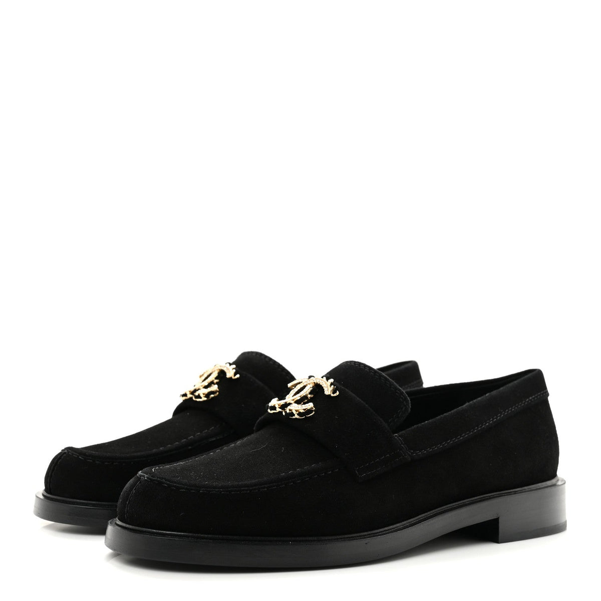 Suede Kidskin Crystal CC Loafers 37 Black