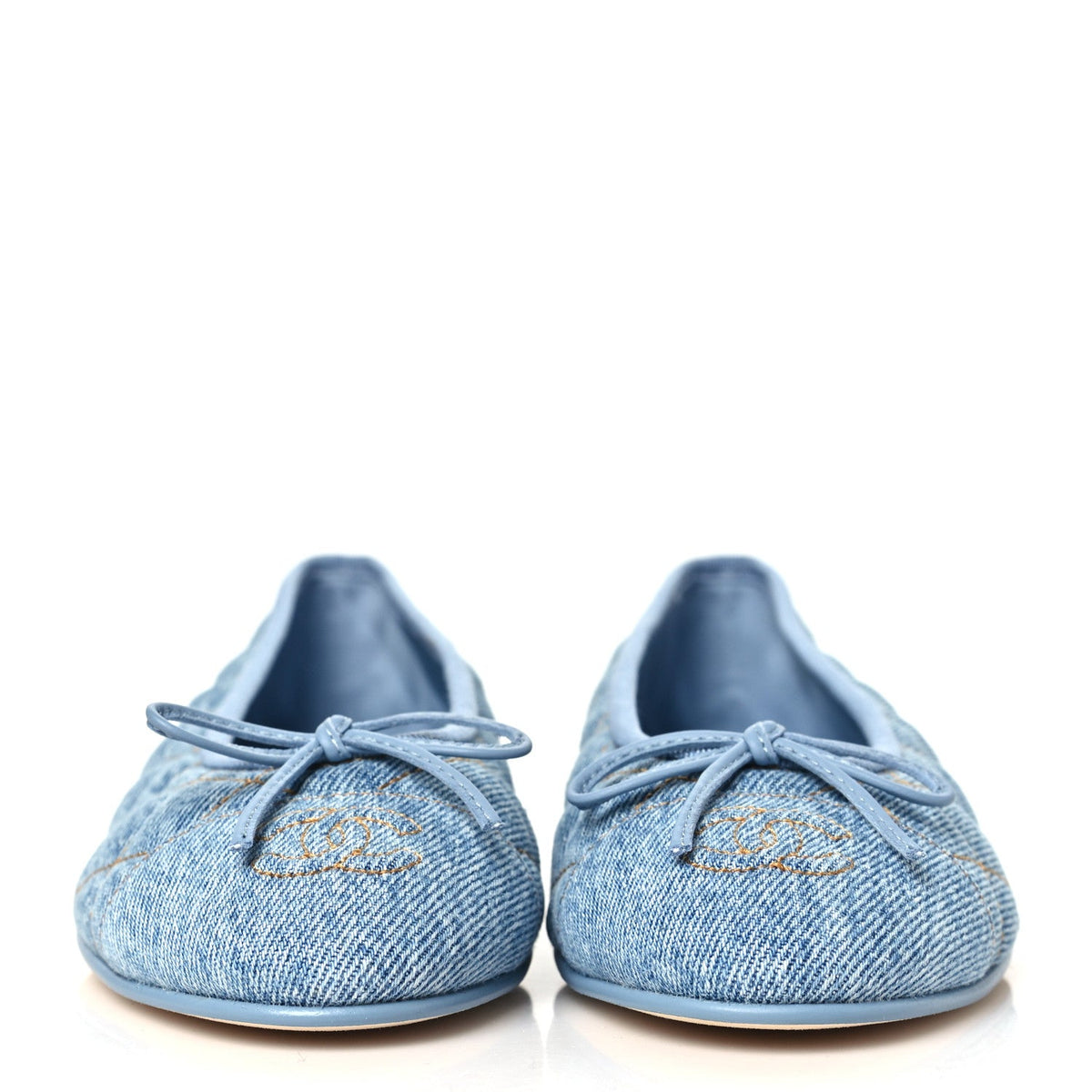 Denim Quilted CC Cap Toe Ballerina Flats 36.5 Light Blue