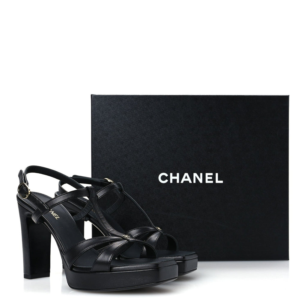 Lambskin Logo Platform Sandals 37.5 Black