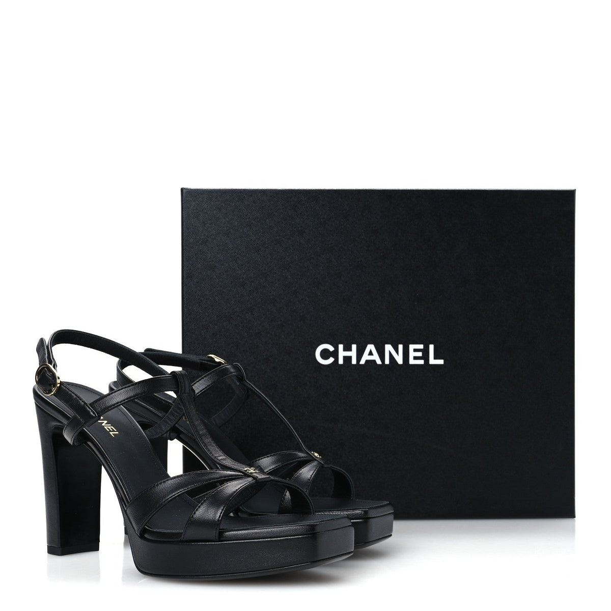 Lambskin Logo Platform Sandals 37.5 Black