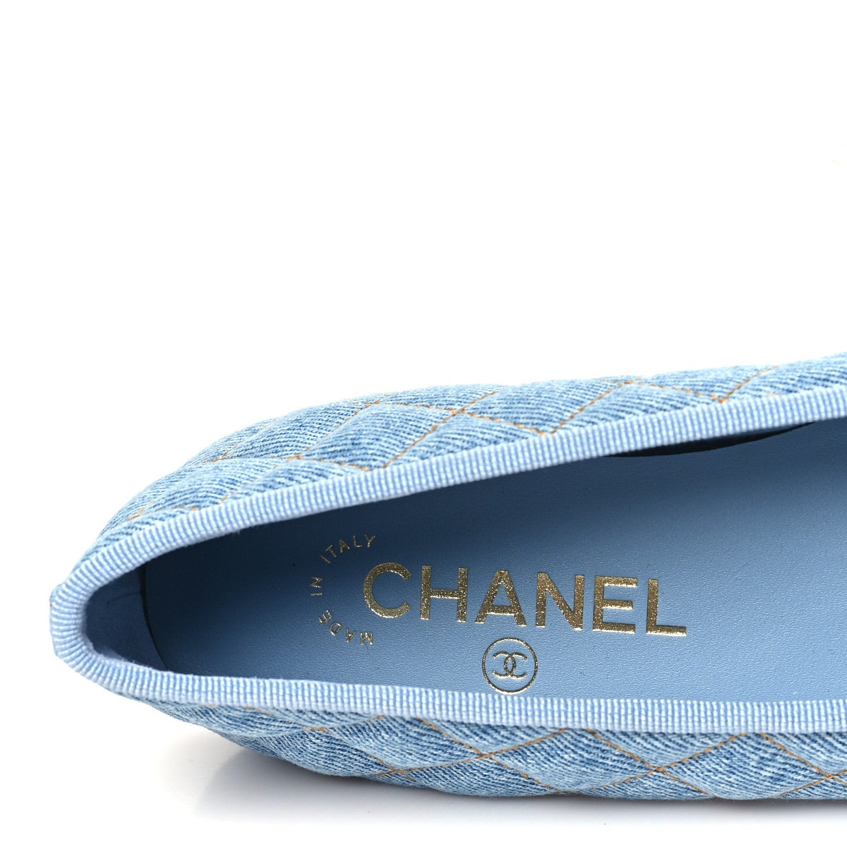 Washed Denim Quilted Cap Toe CC Ballerina Flats 37 Blue