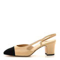 Goatskin Grosgrain Cap Toe CC Slingback Pumps 38 Beige Black