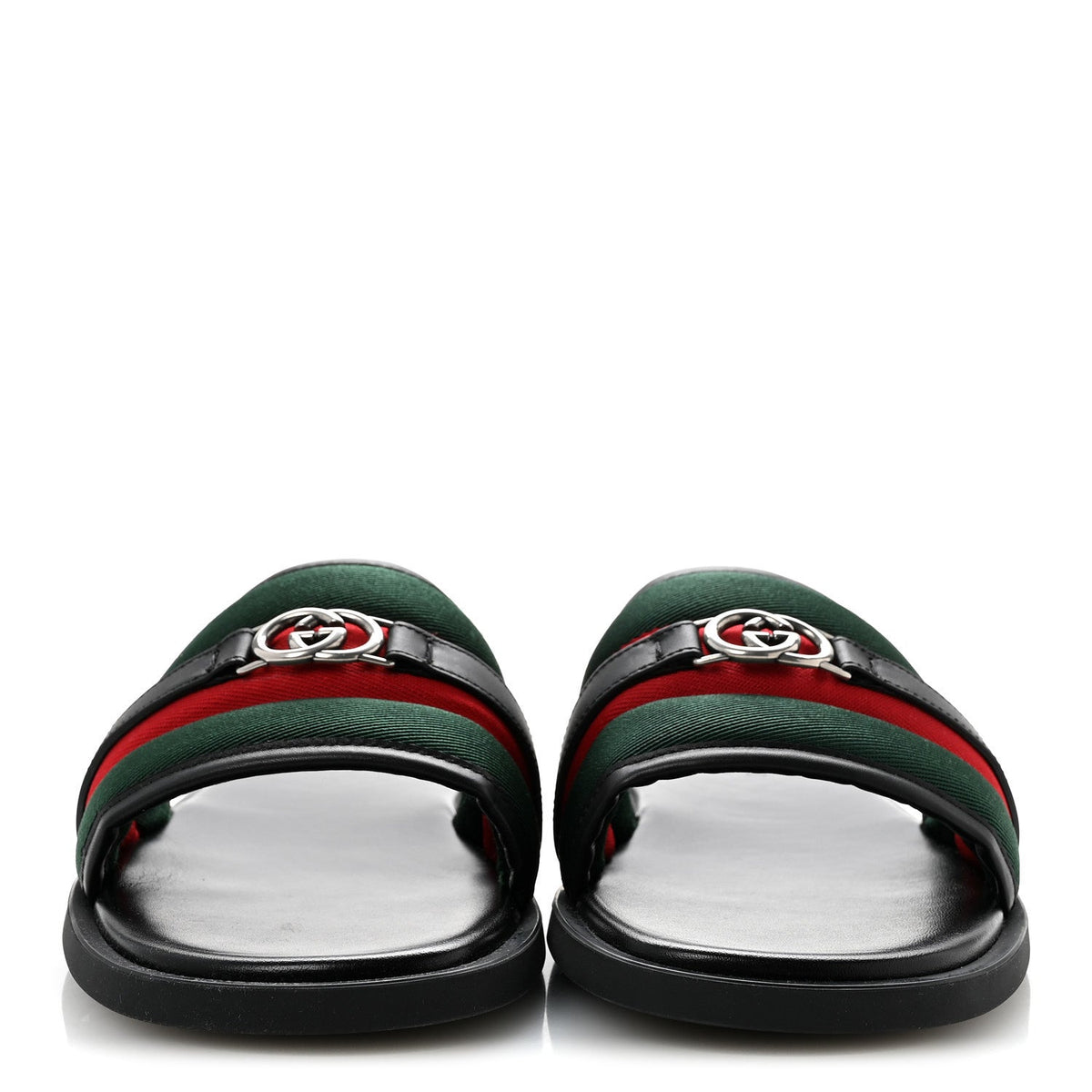 Nylon Calfskin Web Interlocking G Maverik Slide Sandals 12 Black Green Red