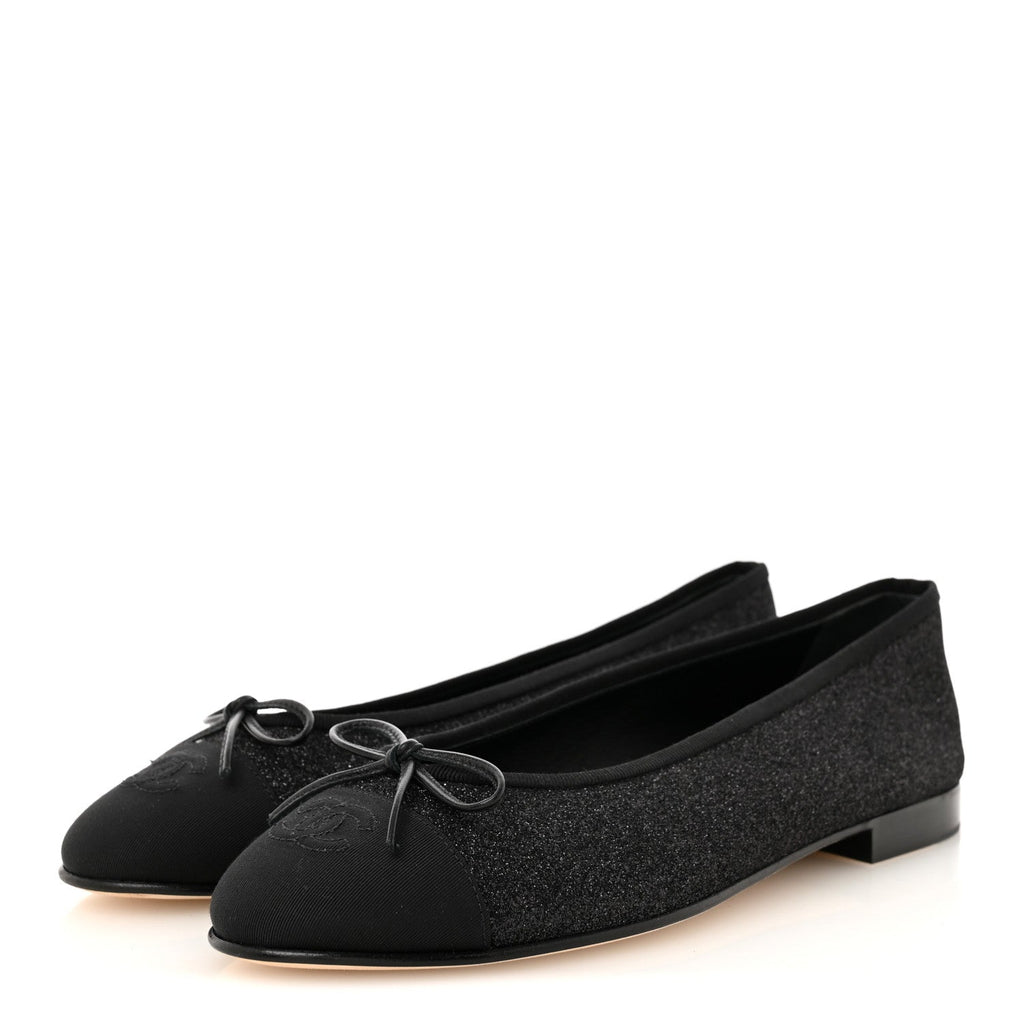 Glitter Grosgrain Cap Toe CC Ballerina Flats 40 Black