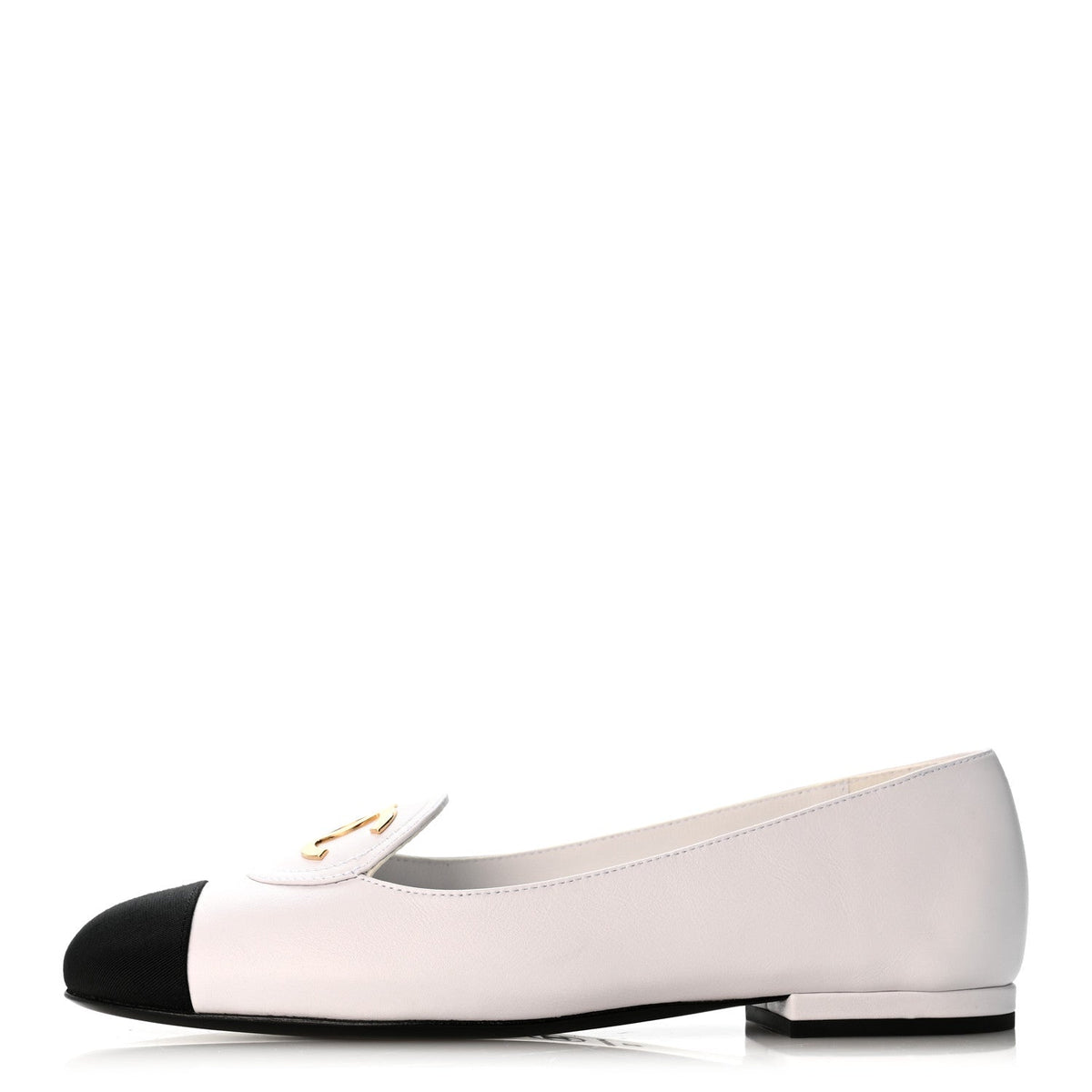 Calfskin Grosgrain Cap Toe CC Moccasin Loafers 37 White Black