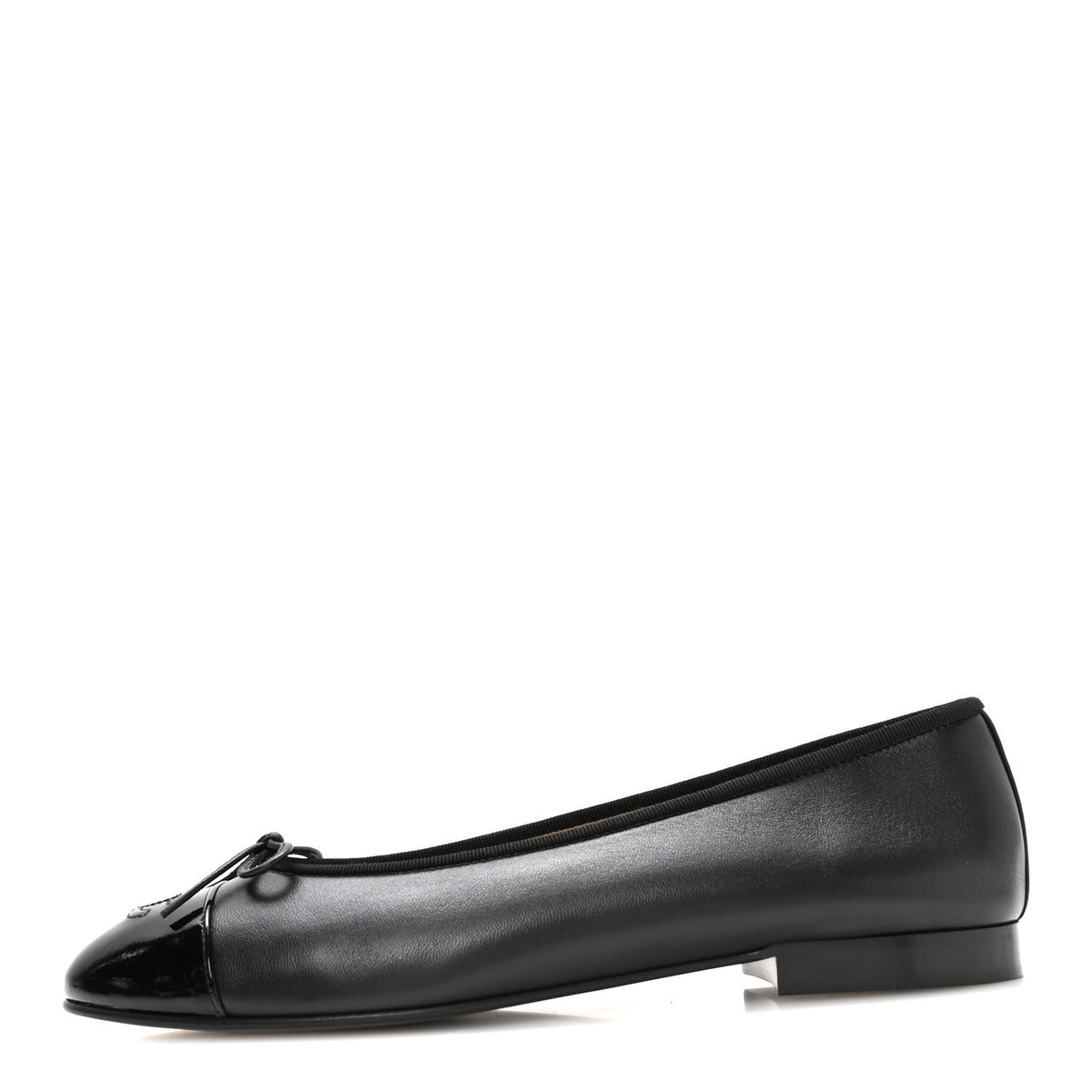 Lambskin Patent Cap Toe Ballerina Flats 39.5 Black