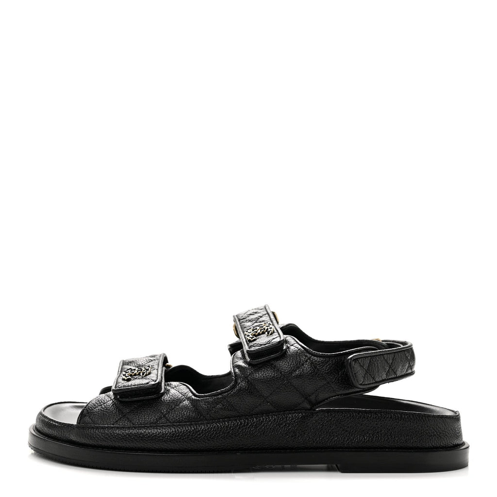 Grained Calfskin Velcro Dad Sandals 39.5 Black
