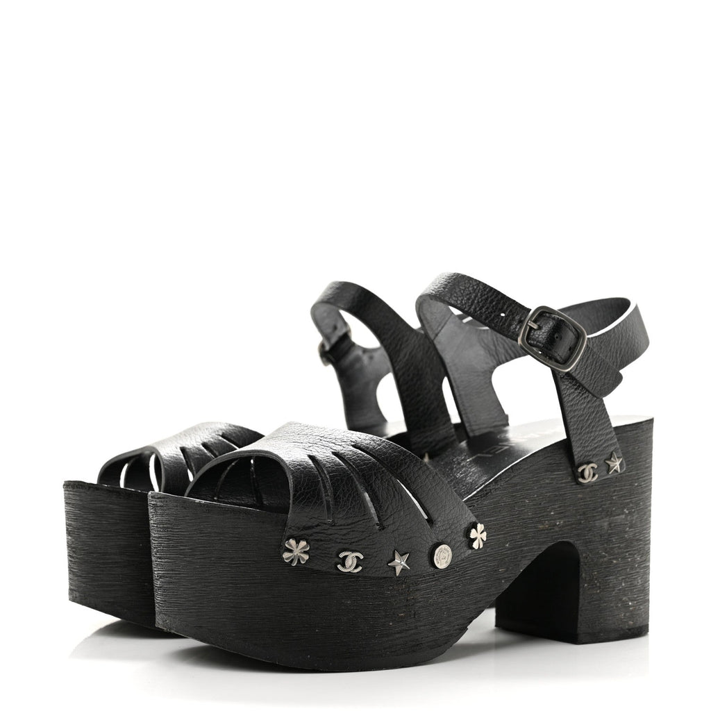 Goatskin Studded Platform Sandals 35 Black