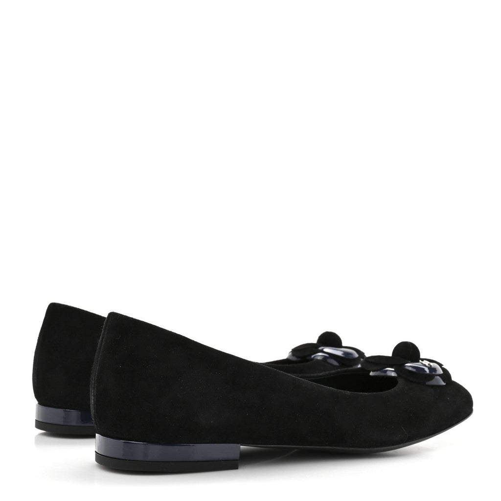 Suede Patent Camellia CC Ballerina Flat 37 Navy Black