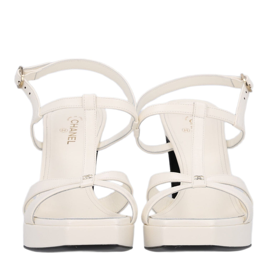 Lambskin Logo Platform Sandals 39 Black