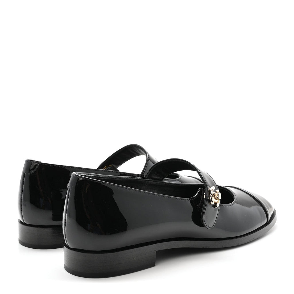 Patent Calfskin Mary Janes Flats 37.5 Black