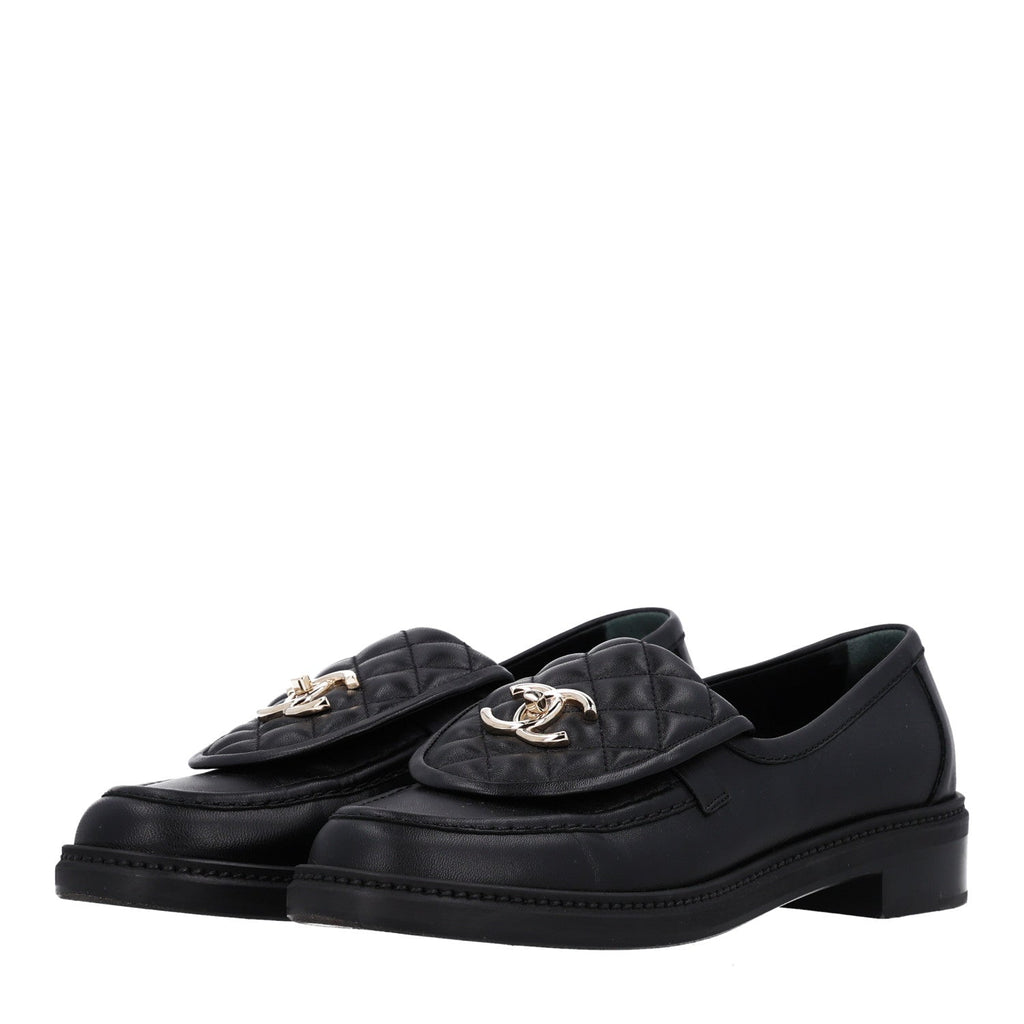 Lambskin Quilted CC Turnlock Loafers 39.5 Black