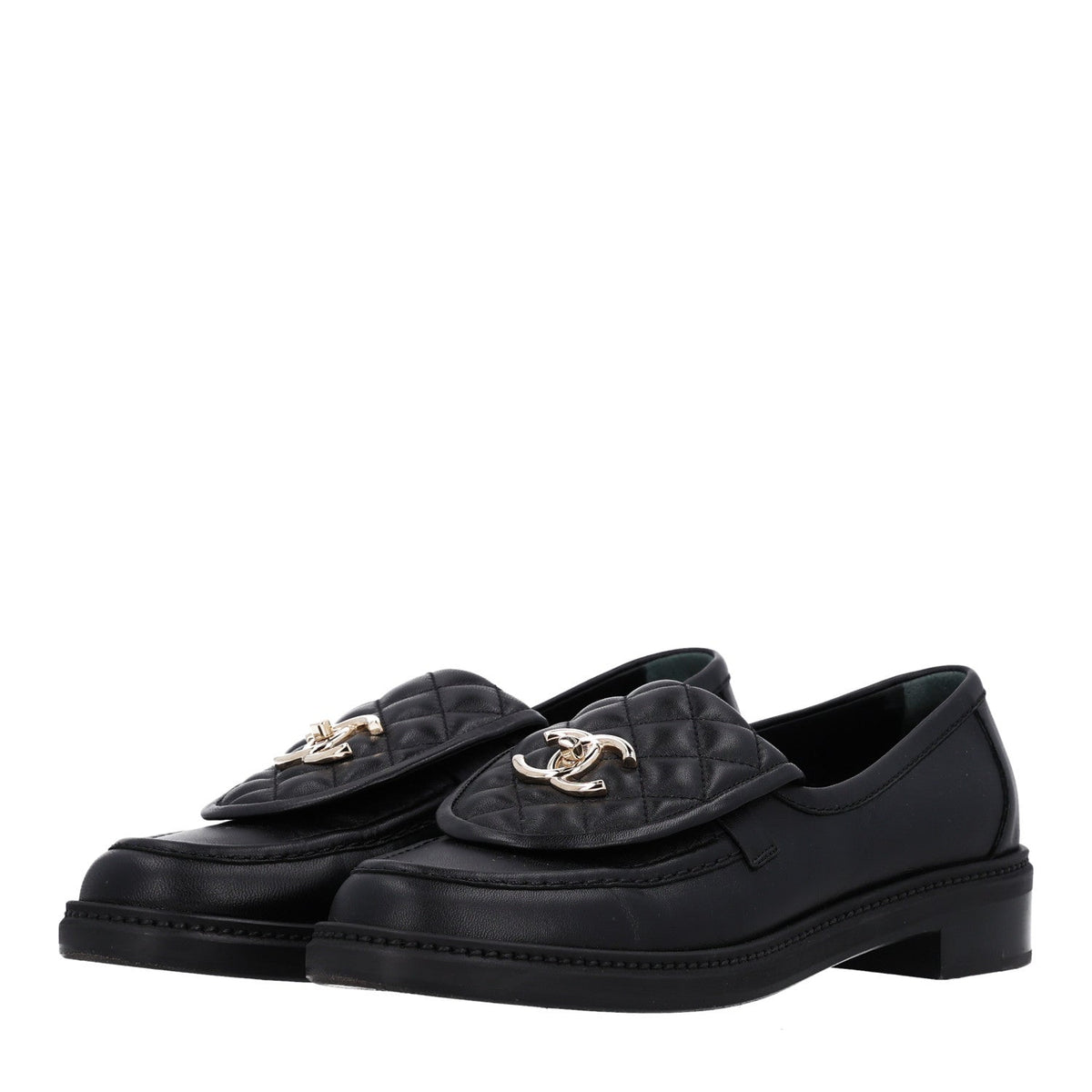 Lambskin Quilted CC Turnlock Loafers 39.5 Black