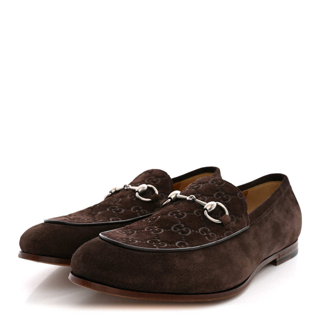 Luxury Suede GG Monogram Horsebit Mens Jordy Loafers 8 Night Cocoa