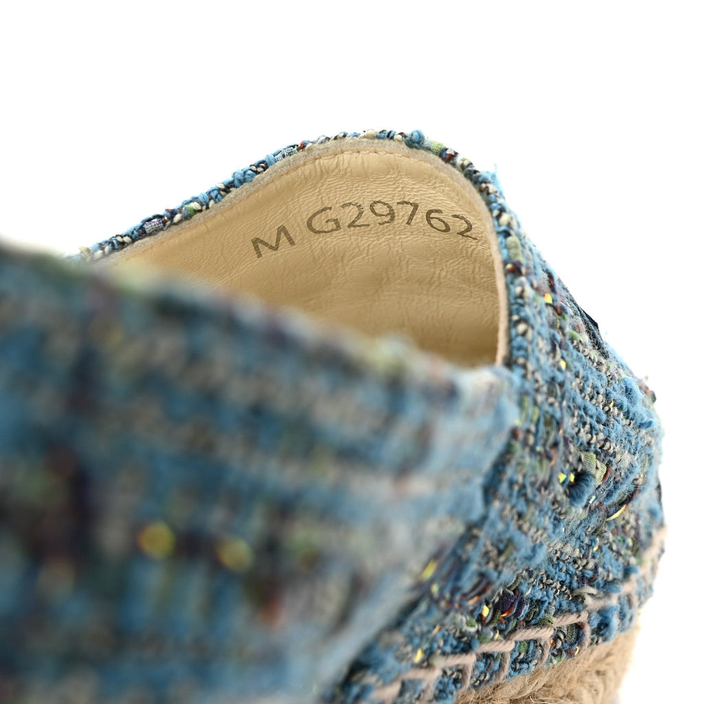 Tweed Lambskin CC Espadrilles 38 Blue