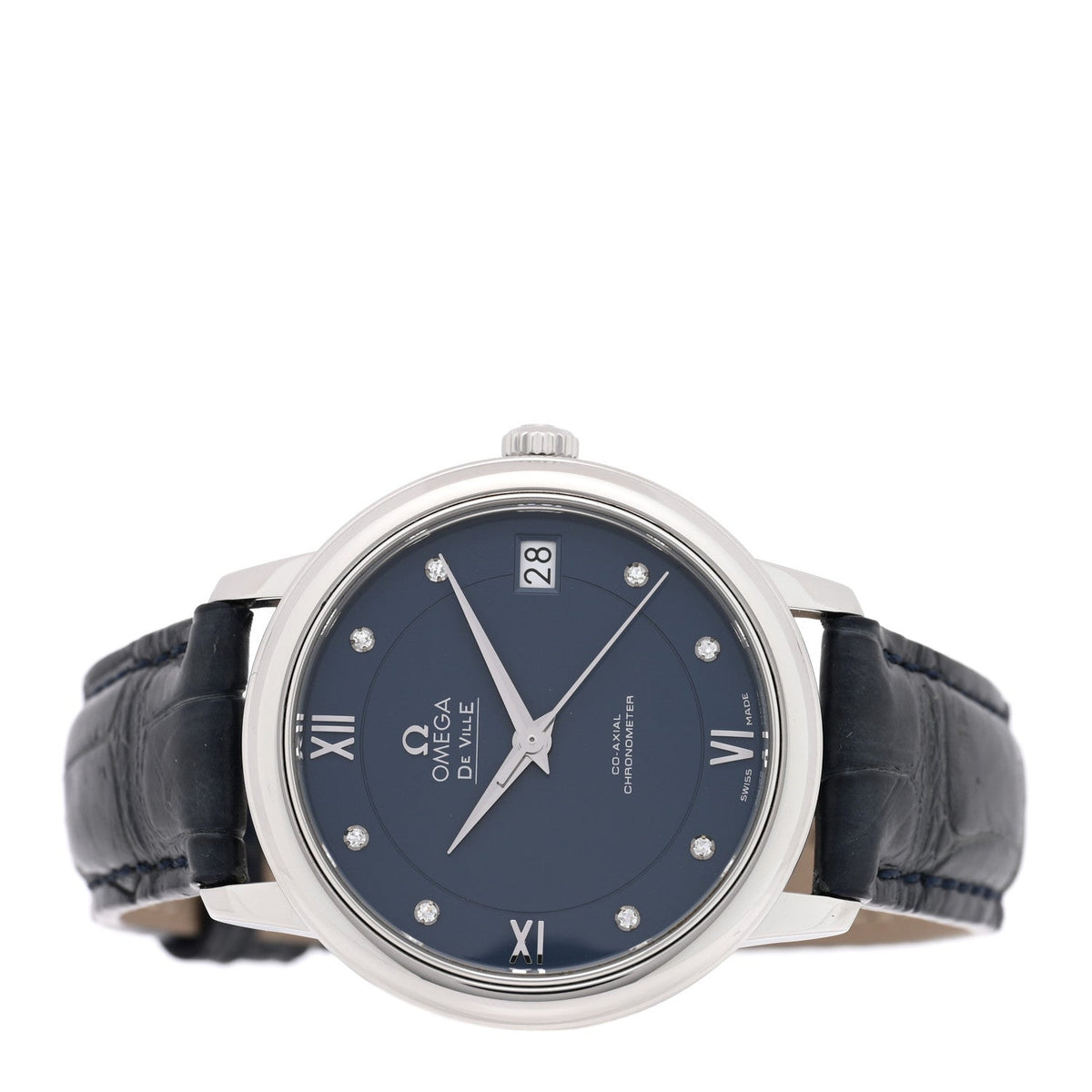 Stainless Steel Alligator Diamond 32.7mm De Ville Prestige Automatic Watch Blue 424.13.33.20.53.001