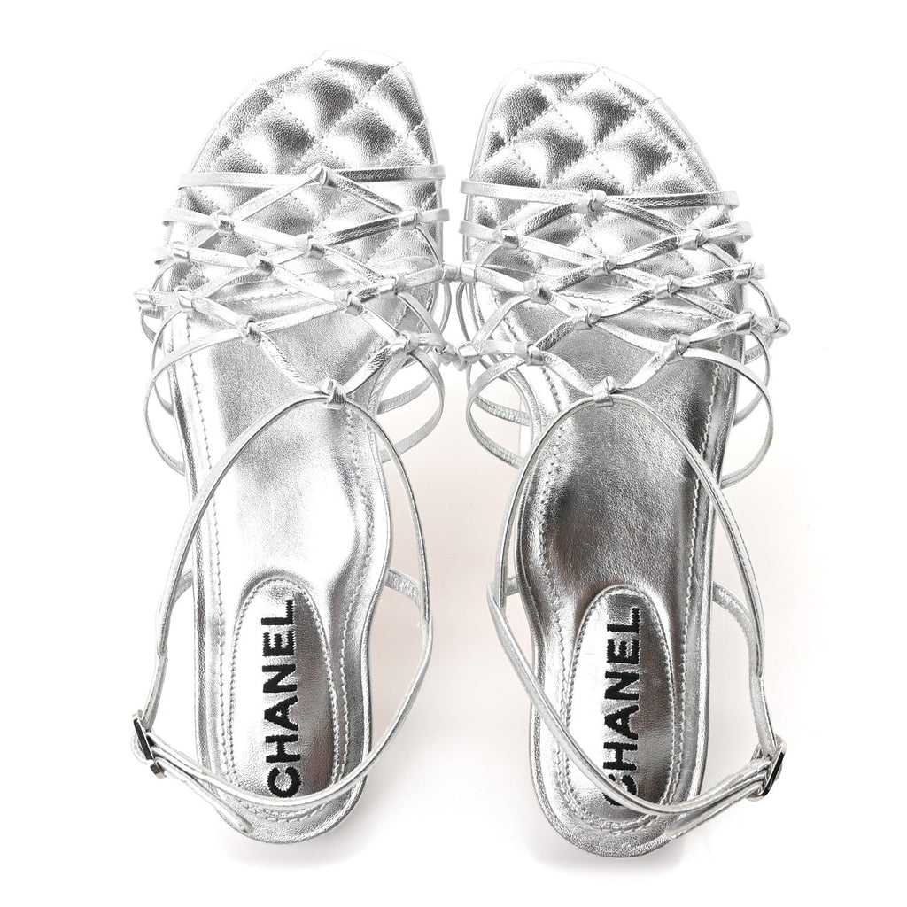 Laminated Lambskin CC Sandals 36.5 Silver