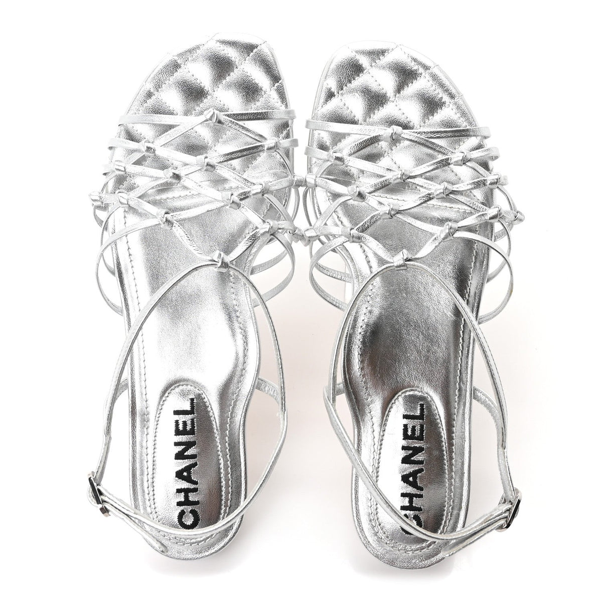Laminated Lambskin CC Sandals 36.5 Silver