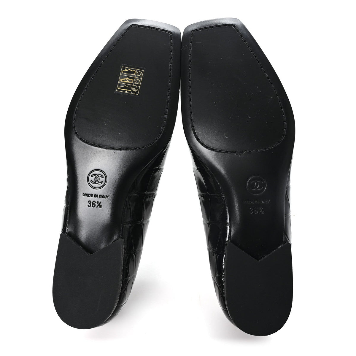 Crocodile Embossed Patent Calfskin Ballet Flats 36.5 Black