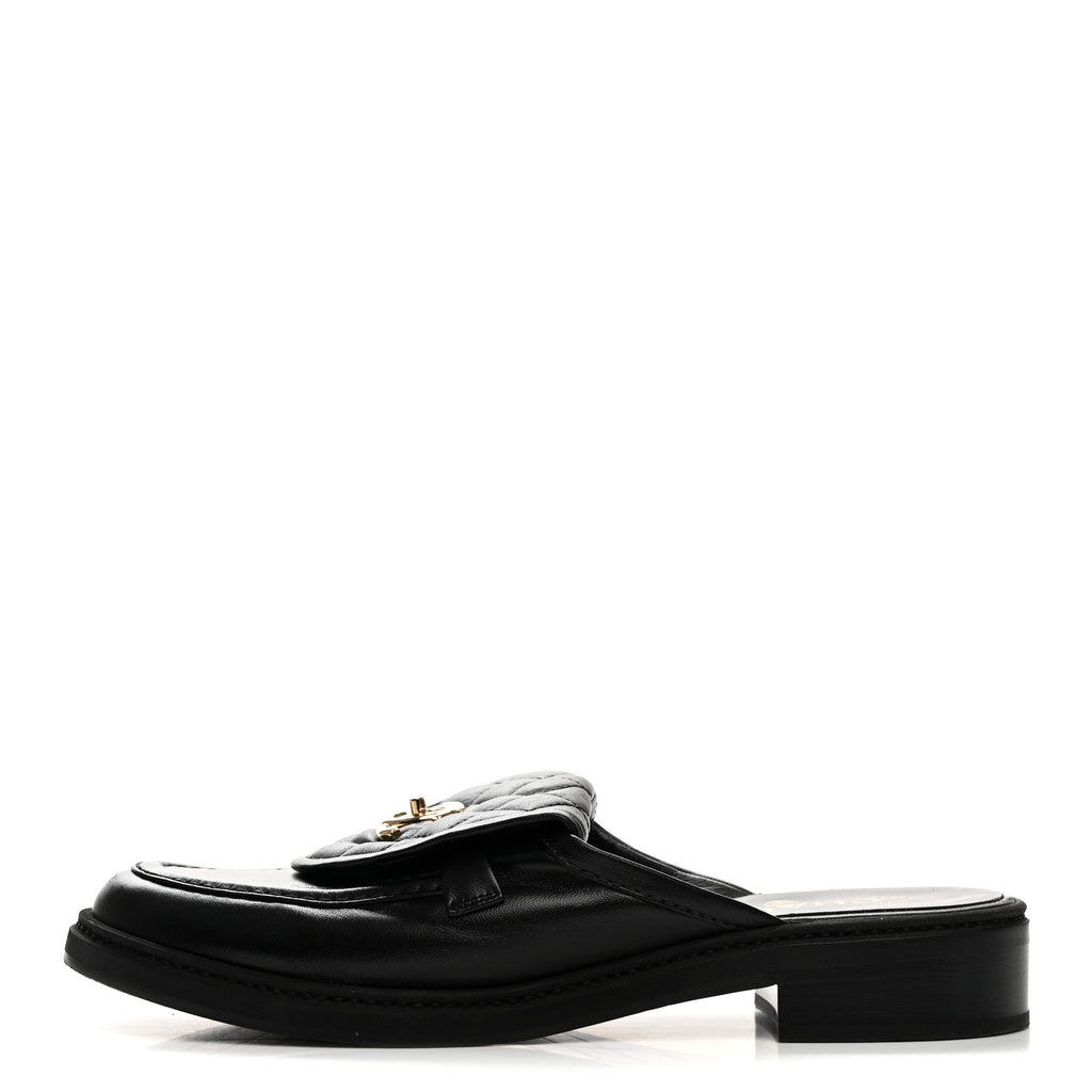 Lambskin Quilted CC Turnlock Mules 39.5 Black