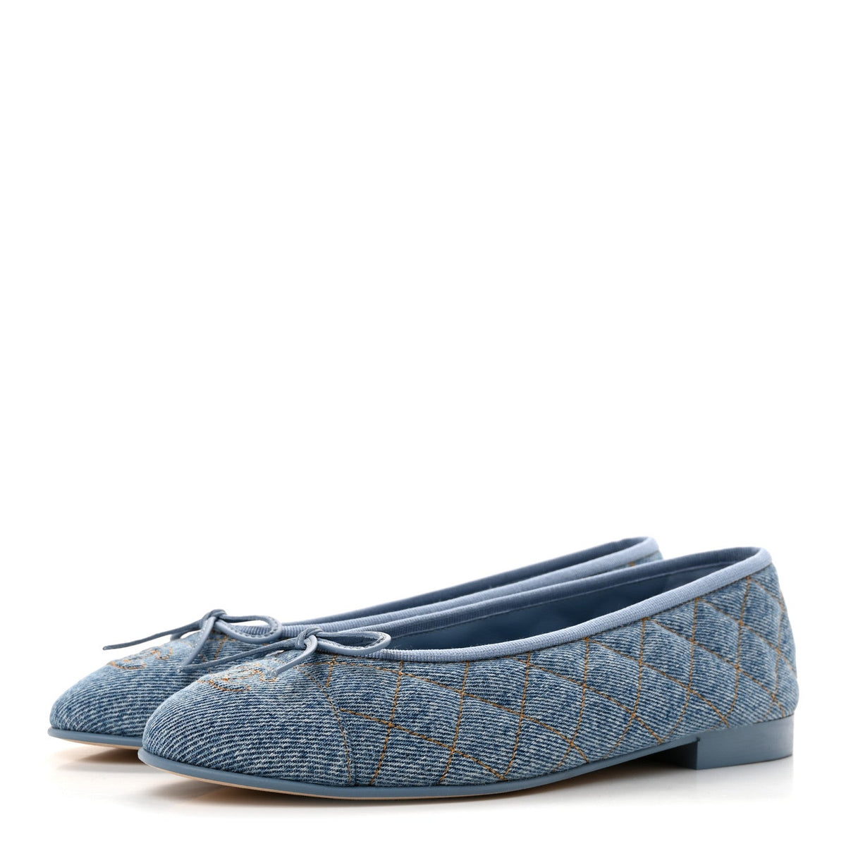 Denim Quilted CC Cap Toe Ballerina Flats 37.5 Light Blue