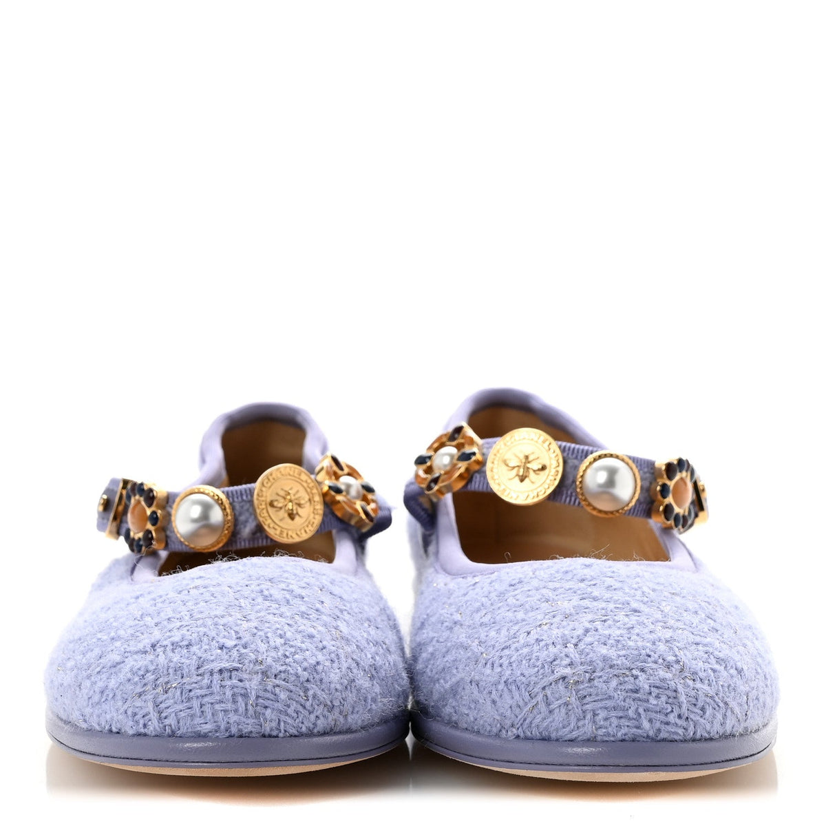 Wool Tweed Patent Mary Jane Flats 37.5 Lilac