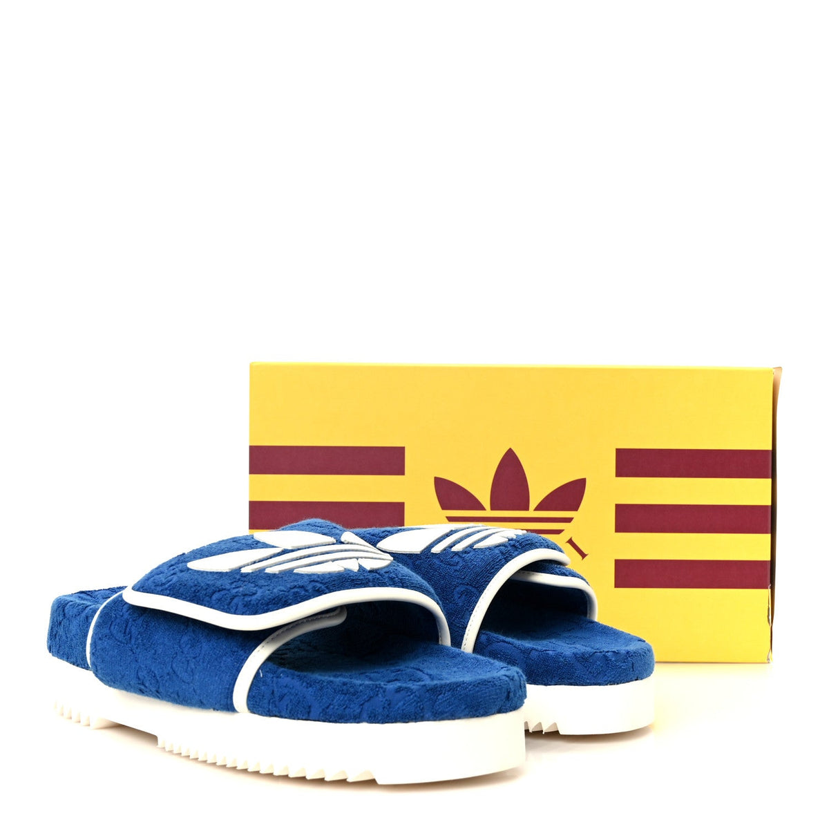 X ADIDAS Terry Cloth GG Monogram Mens Platform Sandals 11 Oriental Blue Mystic White