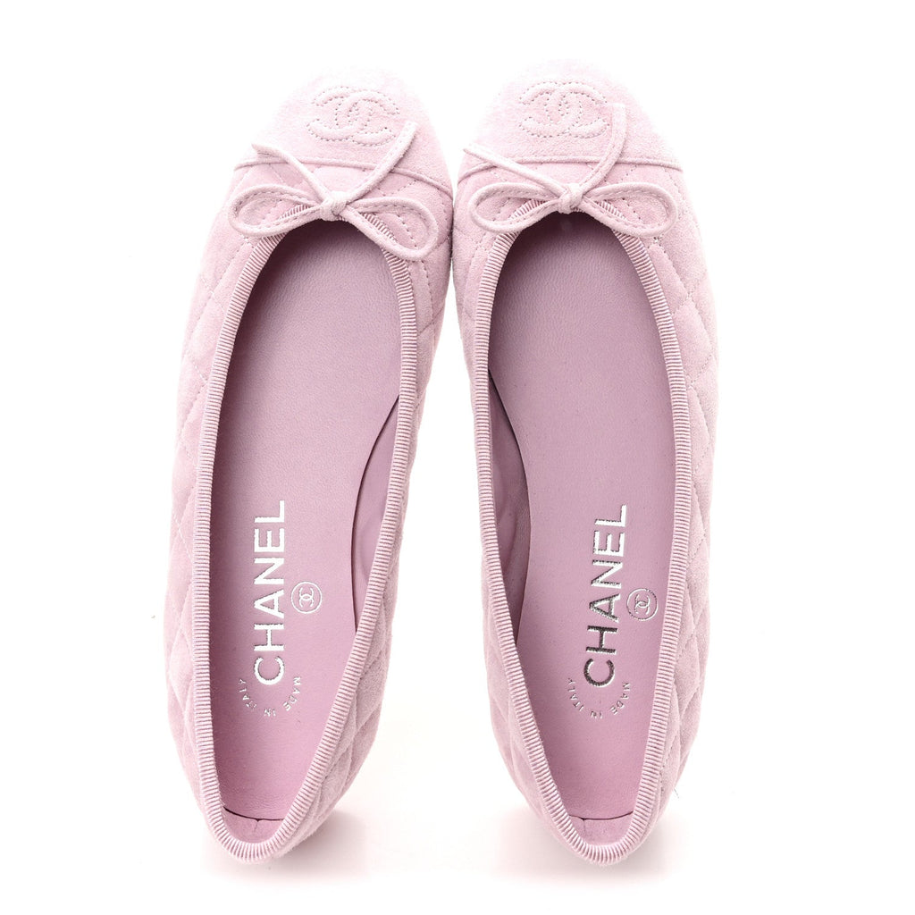 Suede Quilted Cap Toe CC Ballerina Flats 36 Light Pink