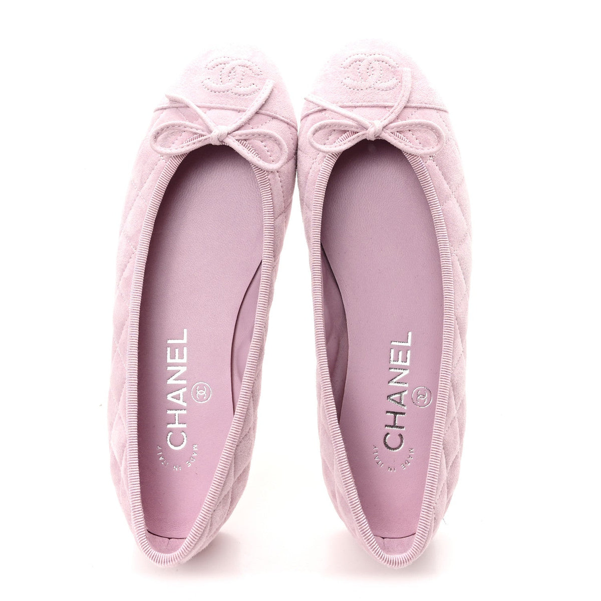 Suede Quilted Cap Toe CC Ballerina Flats 36 Light Pink