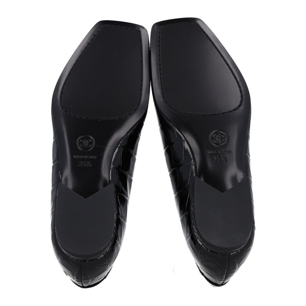 Patent Calfskin Crocodile Embossed Ballet Flats 35.5 Black