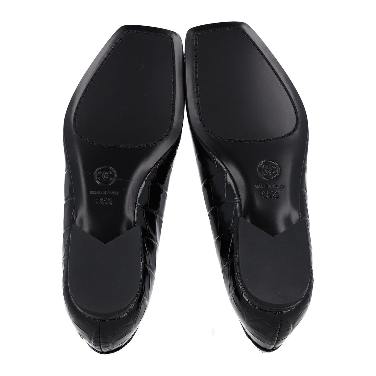 Patent Calfskin Crocodile Embossed Ballet Flats 35.5 Black