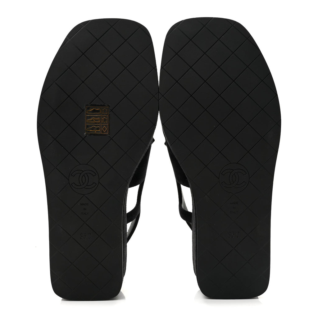 Suede Calfskin Platform CC Sandals 35 Black