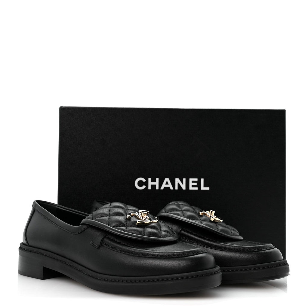 Lambskin Quilted CC Turnlock Loafers 37.5 Black