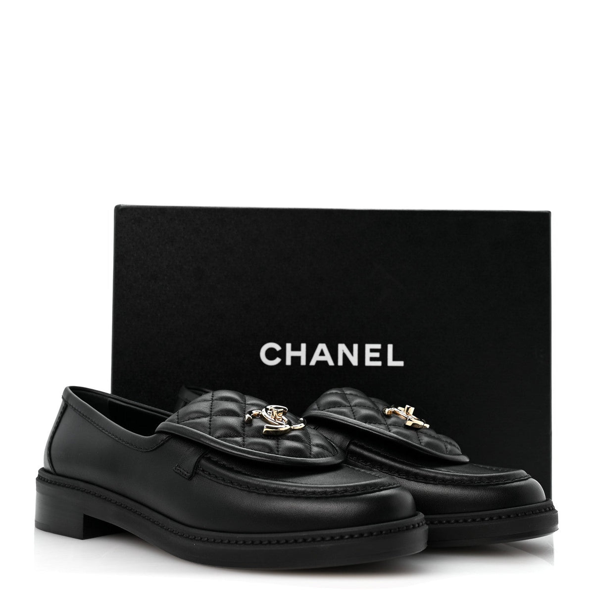 Lambskin Quilted CC Turnlock Loafers 37.5 Black