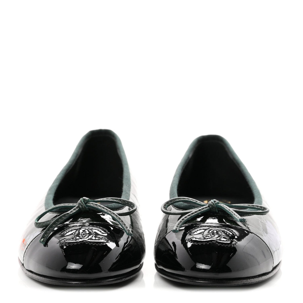 Crocodile Embossed Patent Calfskin Ballet Flats 35.5 Dark Green Black