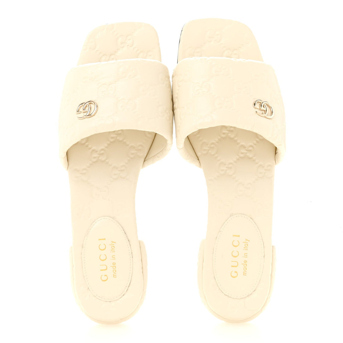 Nappa Double GG Flat Slide Sandals 38.5 New Ivoire