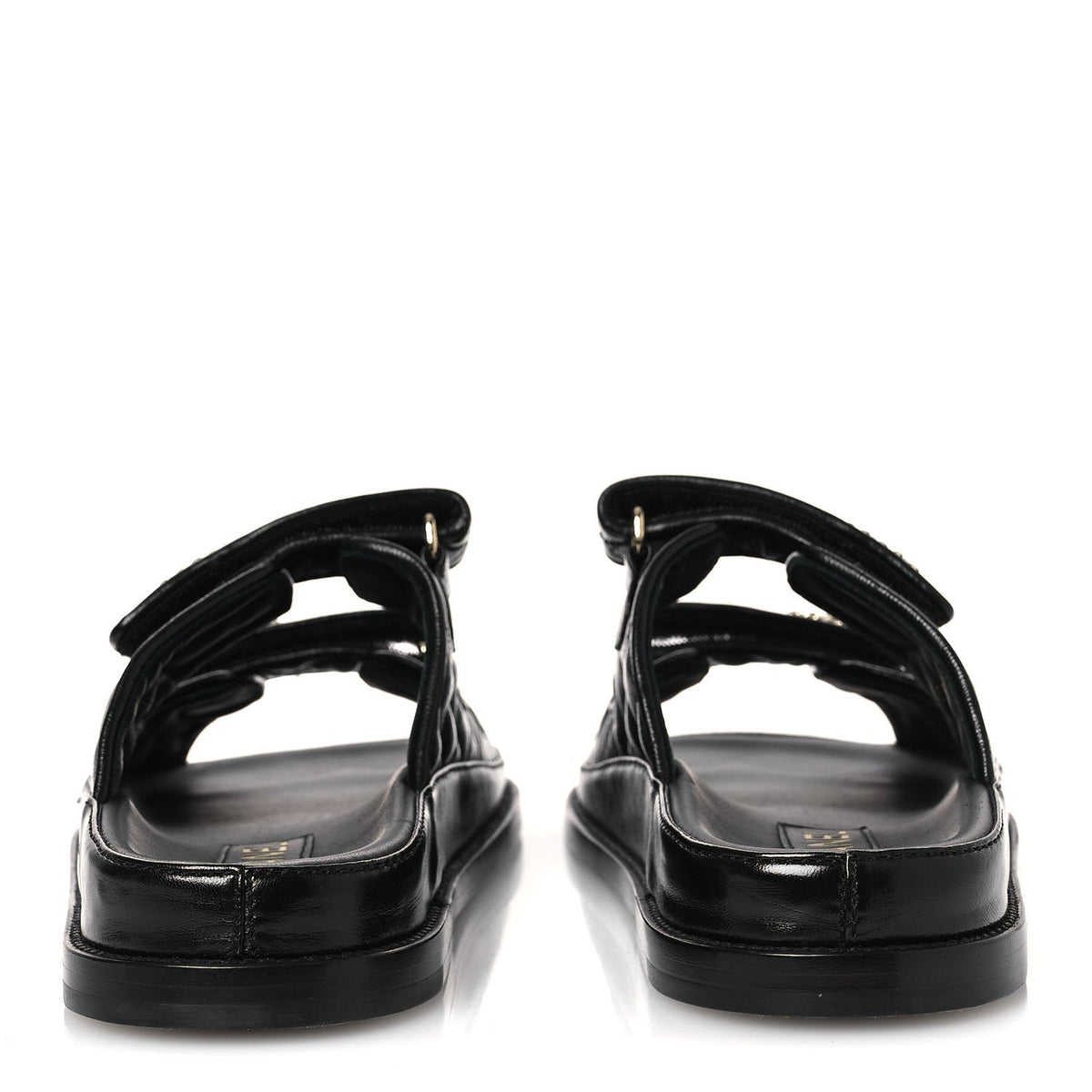 Lambskin Quilted Velcro Dad Chain CC Slide Sandals 38.5 Black